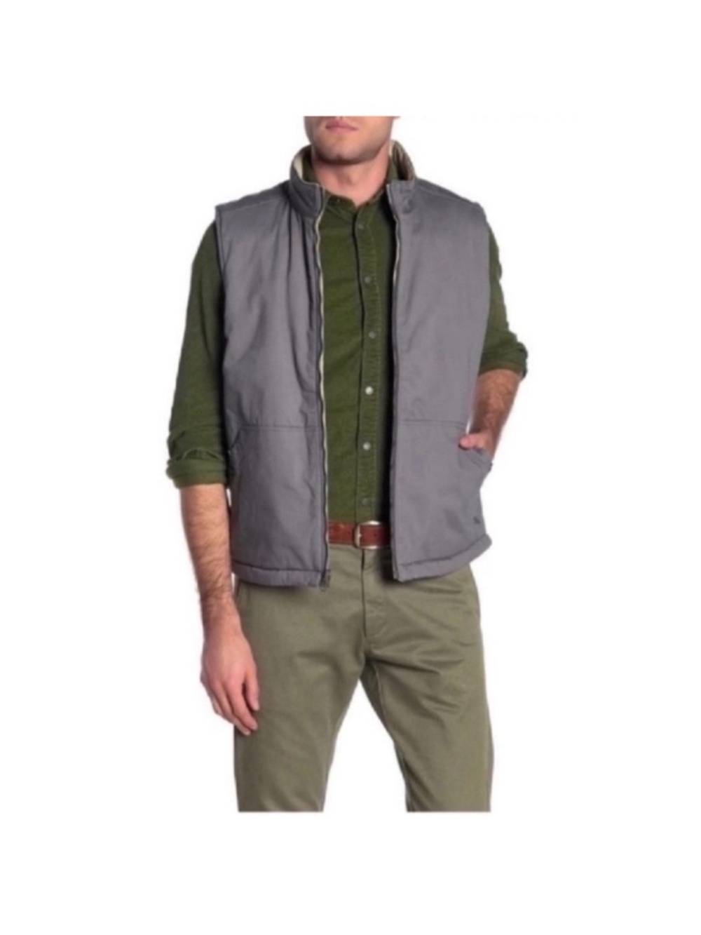 Tommy Bahama Men’s Top Sail Reversible Puffer Vest Sz L Gray Ivory Full zip Mock